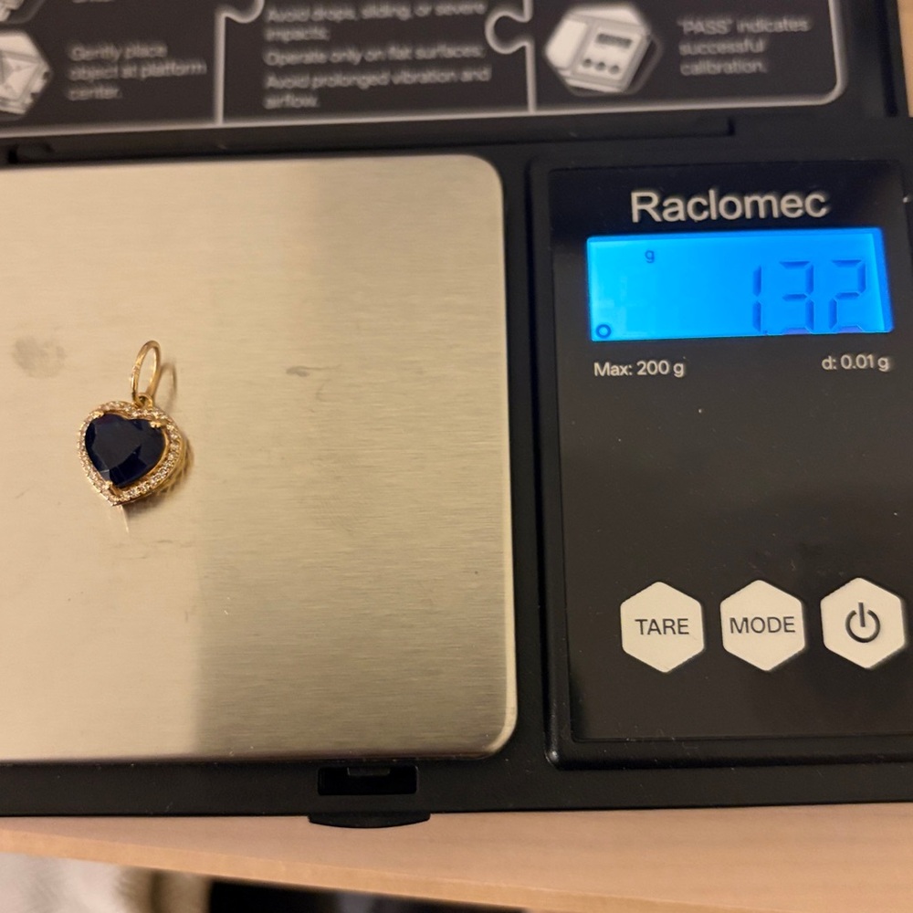 💙 blue sapphire heart with diamond halo charm solid 14k gold - Picture 6 of 6